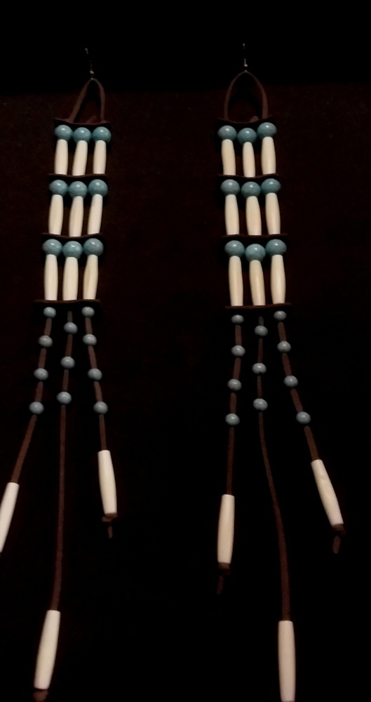 NATIVE AMERICAN INDIAN REGALIA HAIRPIPE EARRINGS